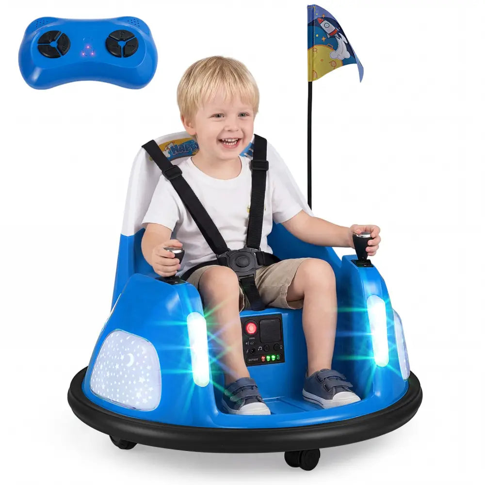 12V Kids Ride On Bumper Car with Remote Control and Flashing Lights-Blue - Blue - Powered Ride On Toys