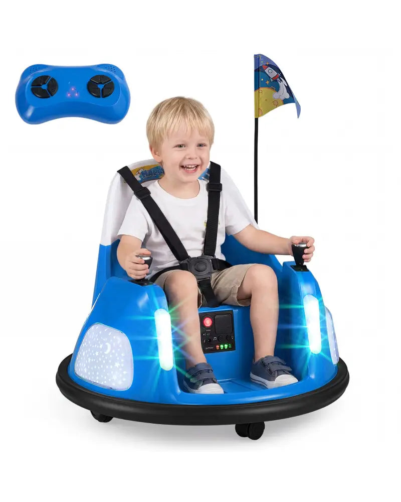 12V Kids Ride On Bumper Car with Remote Control and Flashing Lights-Blue - Blue - Powered Ride On Toys