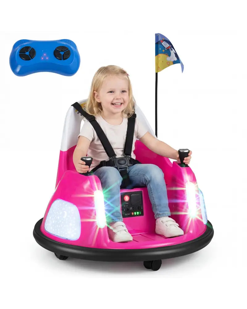 12V Kids Ride On Bumper Car with Remote Control and Flashing Lights-Pink - Pink - Powered Ride On Toys