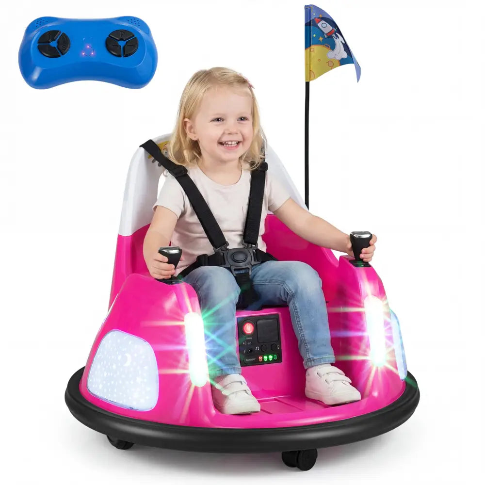 12V Kids Ride On Bumper Car with Remote Control and Flashing Lights-Pink - Pink - Powered Ride On Toys
