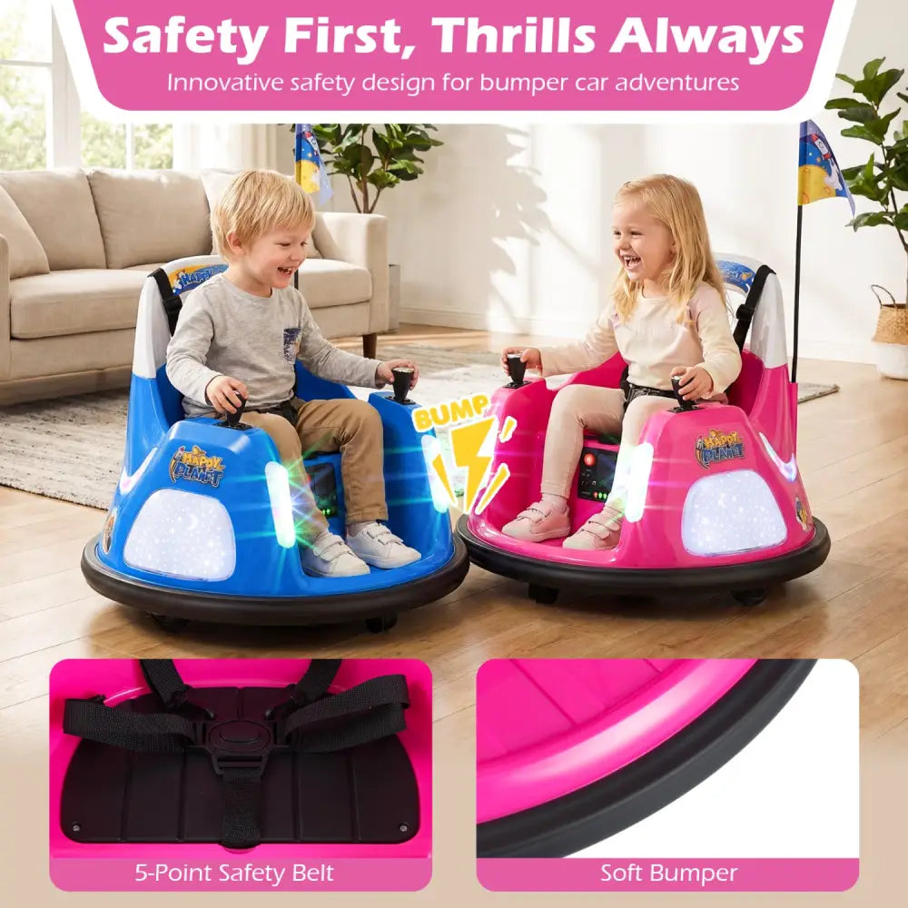 12V Kids Ride On Bumper Car with Remote Control and Flashing Lights-Pink - Pink - Powered Ride On Toys