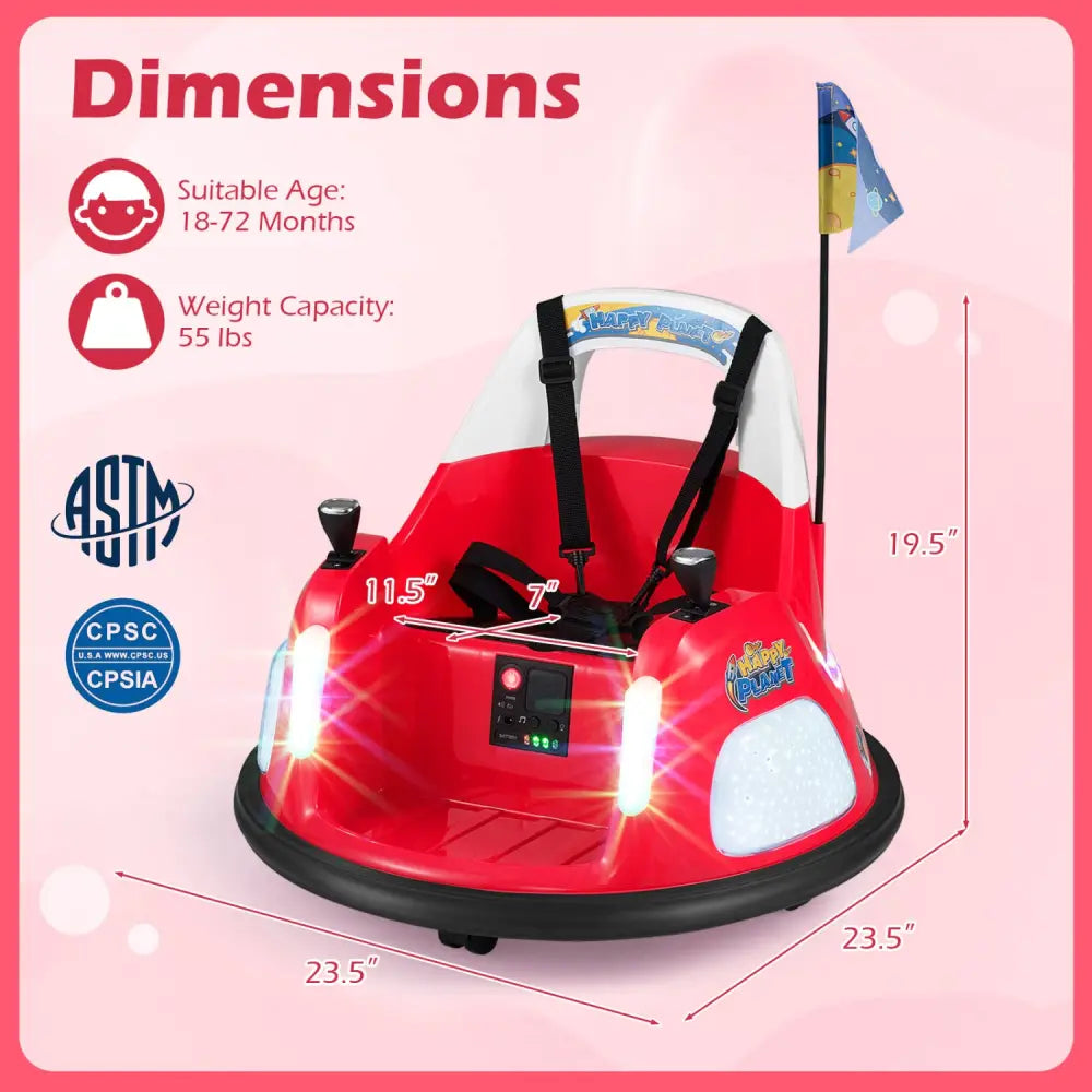 12V Kids Ride On Bumper Car with Remote Control and Flashing Lights-Red - Red - Powered Ride On Toys