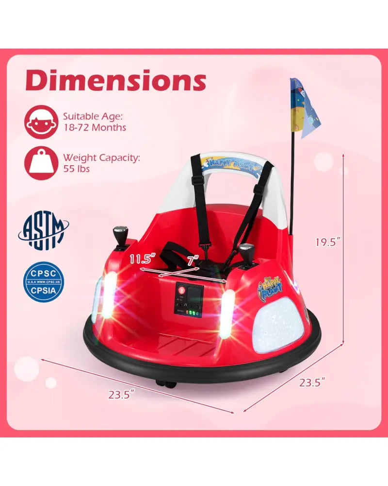 12V Kids Ride On Bumper Car with Remote Control and Flashing Lights-Red - Red - Powered Ride On Toys