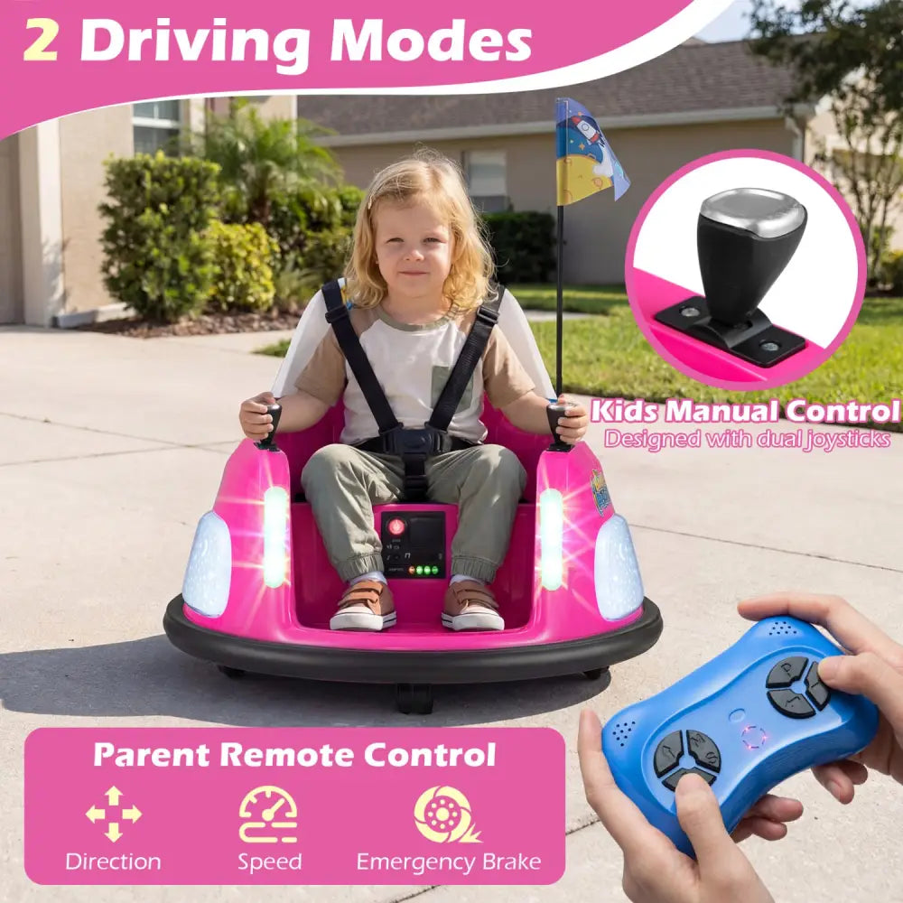 12V Kids Ride On Bumper Car with Remote Control and Flashing Lights-Pink - Pink - Powered Ride On Toys