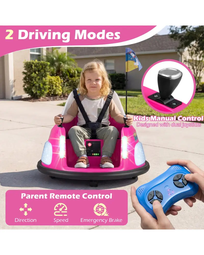 12V Kids Ride On Bumper Car with Remote Control and Flashing Lights-Pink - Pink - Powered Ride On Toys