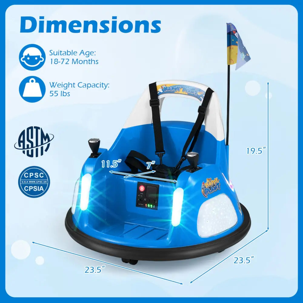 12V Kids Ride On Bumper Car with Remote Control and Flashing Lights-Blue - Blue - Powered Ride On Toys