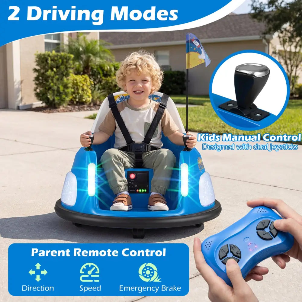 12V Kids Ride On Bumper Car with Remote Control and Flashing Lights-Blue - Blue - Powered Ride On Toys