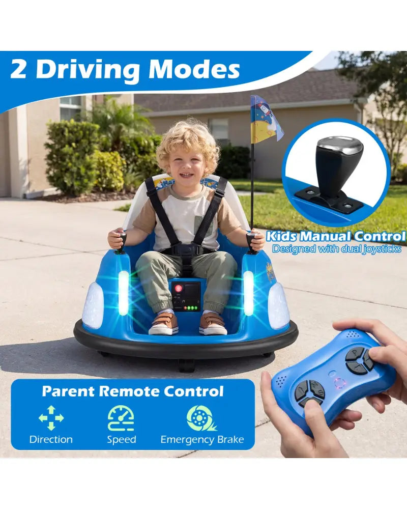 12V Kids Ride On Bumper Car with Remote Control and Flashing Lights-Blue - Blue - Powered Ride On Toys
