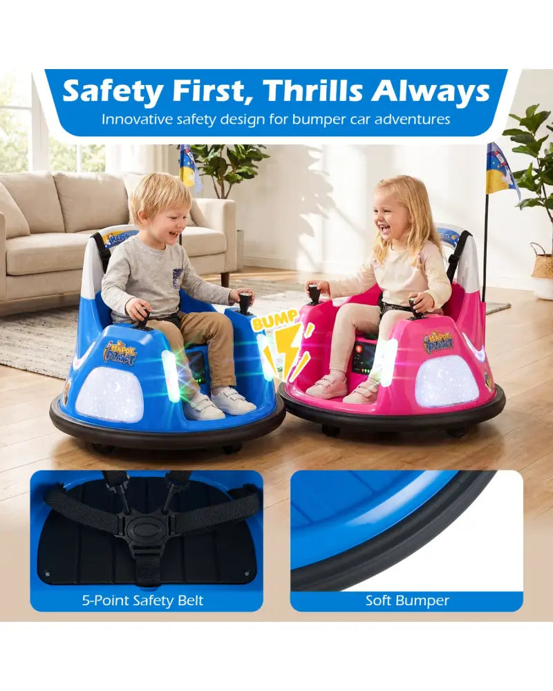 12V Kids Ride On Bumper Car with Remote Control and Flashing Lights-Blue - Blue - Powered Ride On Toys