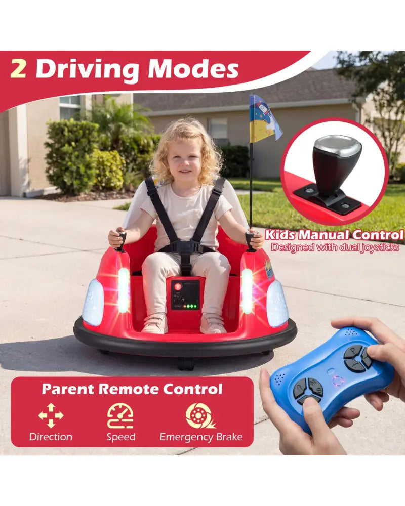 12V Kids Ride On Bumper Car with Remote Control and Flashing Lights-Red - Red - Powered Ride On Toys