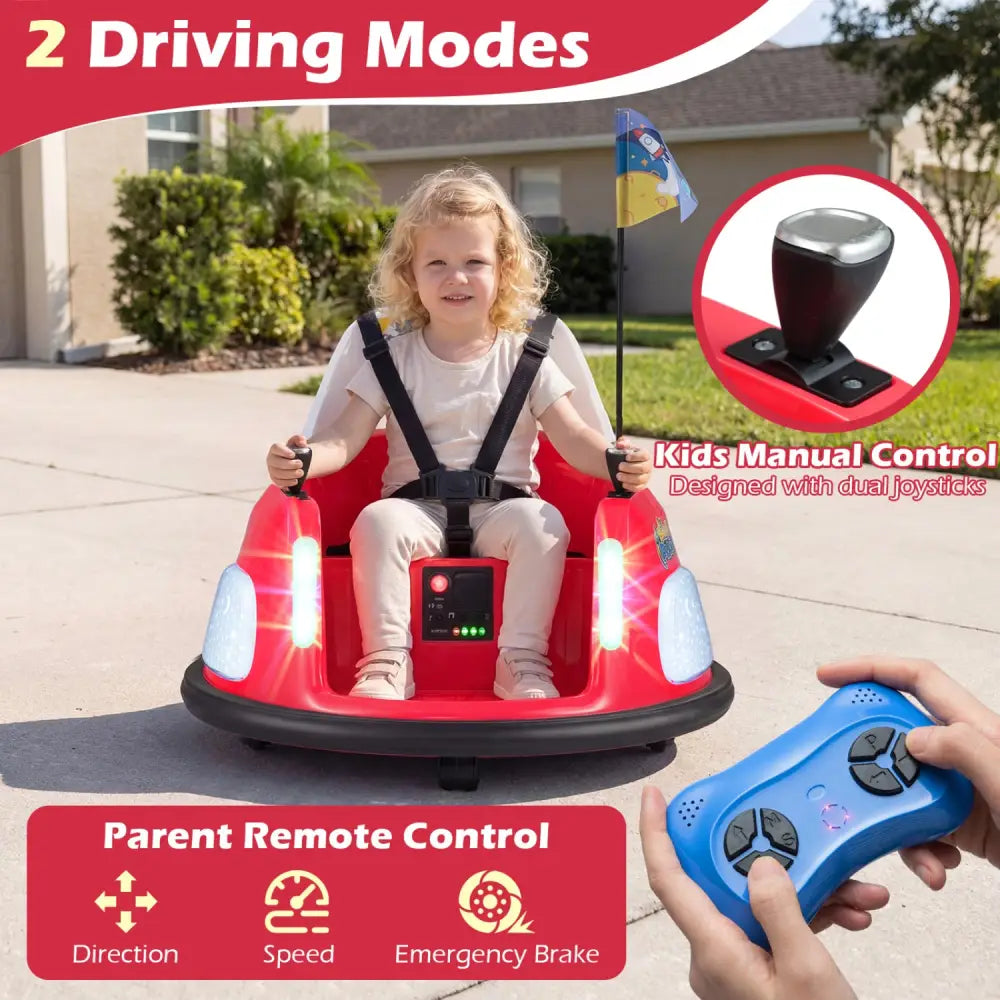 12V Kids Ride On Bumper Car with Remote Control and Flashing Lights-Red - Red - Powered Ride On Toys