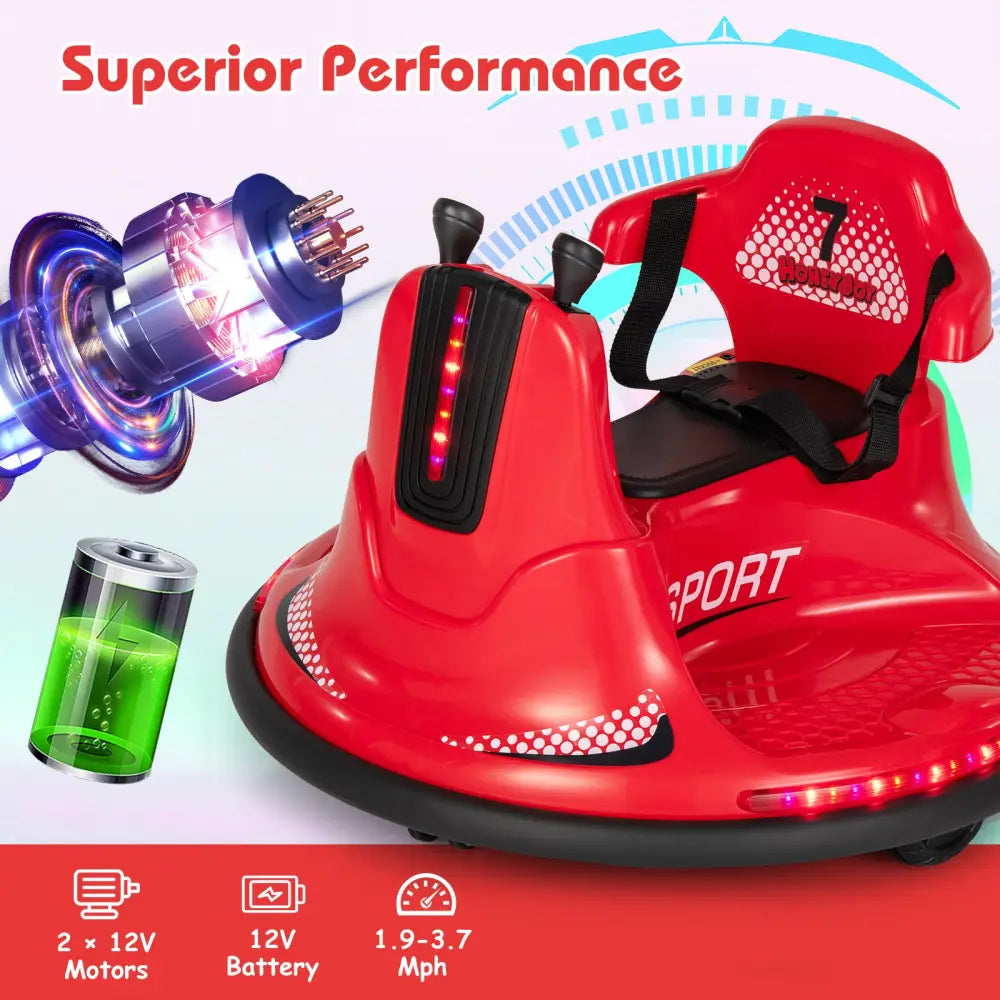 12V Kids Ride On Bumper Car with Remote Control Lights and Music-Red - Red - Powered Ride On Toys