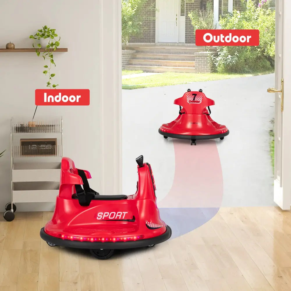 12V Kids Ride On Bumper Car with Remote Control Lights and Music-Red - Red - Powered Ride On Toys