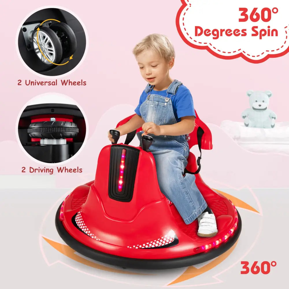 12V Kids Ride On Bumper Car with Remote Control Lights and Music-Red - Red - Powered Ride On Toys