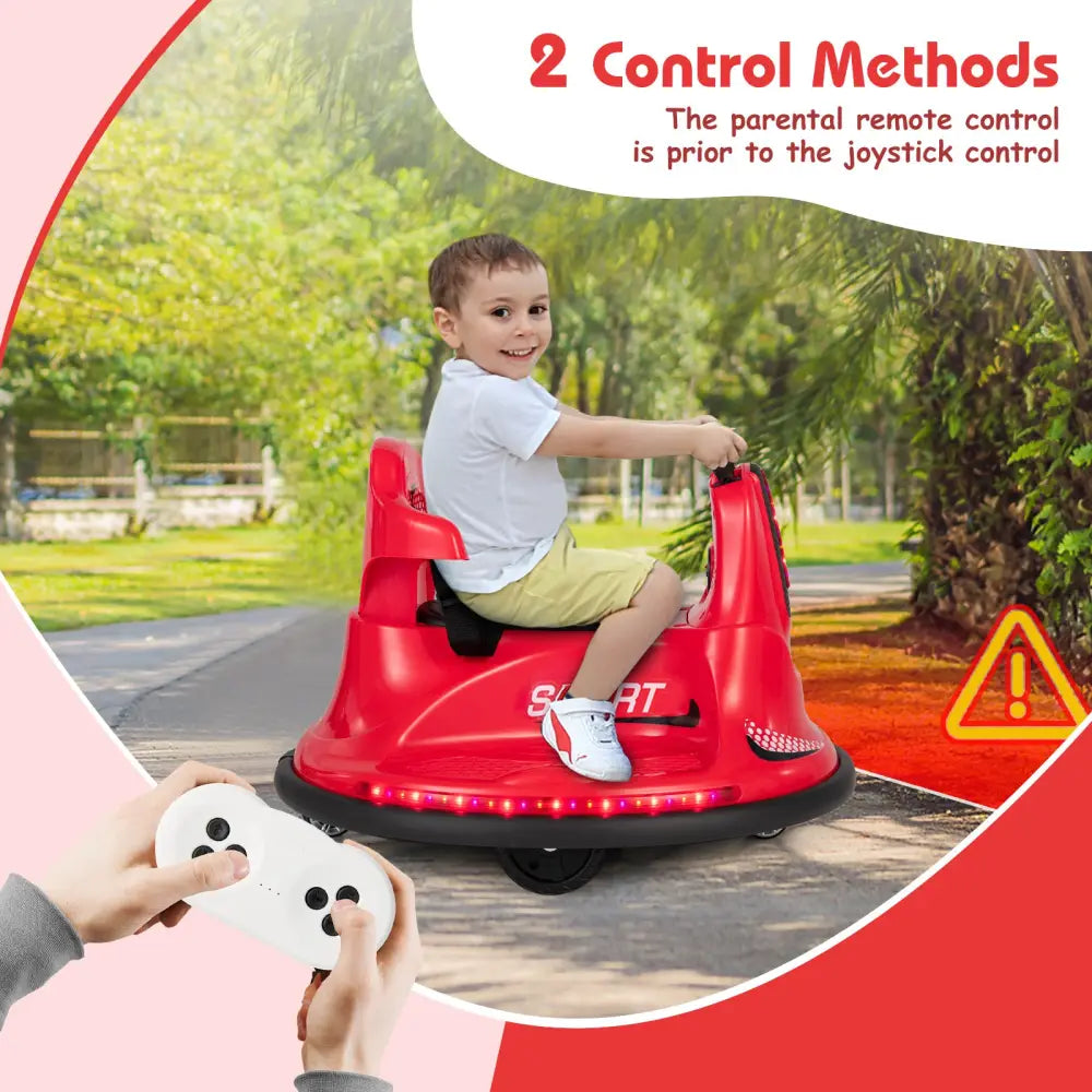 12V Kids Ride On Bumper Car with Remote Control Lights and Music-Red - Red - Powered Ride On Toys