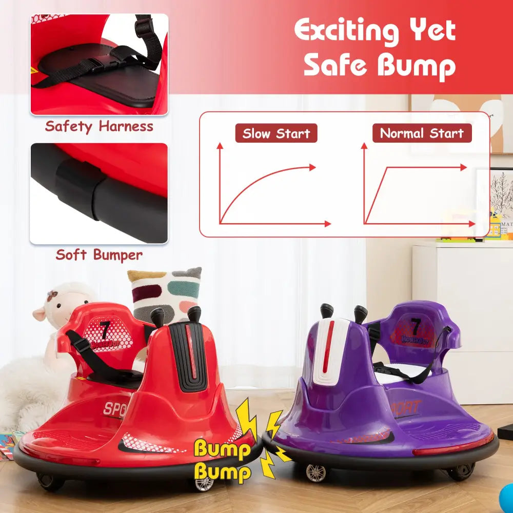 12V Kids Ride On Bumper Car with Remote Control Lights and Music-Red - Red - Powered Ride On Toys