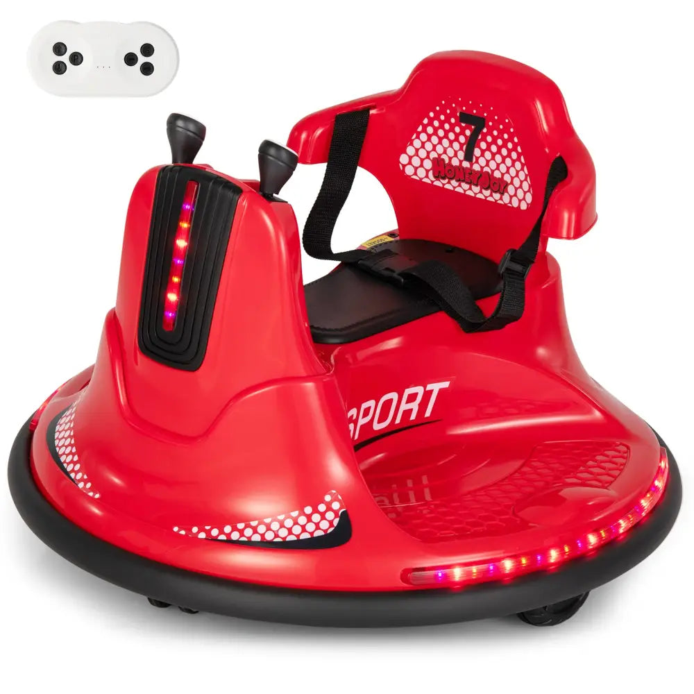 12V Kids Ride On Bumper Car with Remote Control Lights and Music-Red - Red - Powered Ride On Toys