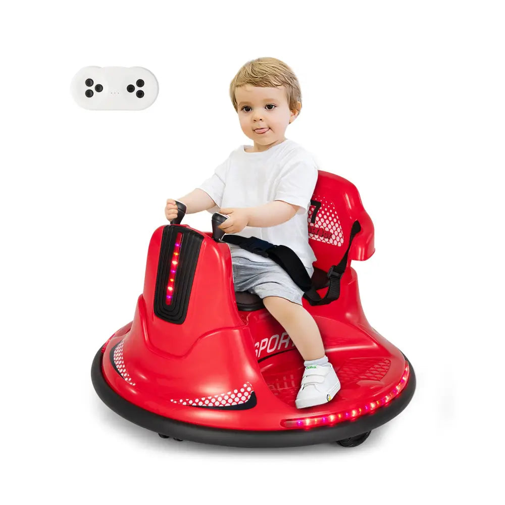 12V Kids Ride On Bumper Car with Remote Control Lights and Music-Red - Red - Powered Ride On Toys