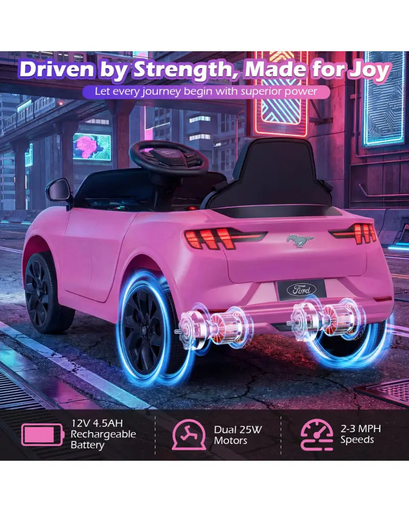 12V Kids Ride on Car Licensed Ford Mach E with Parent Control and Horn-Pink - Pink - Powered Ride On Toys