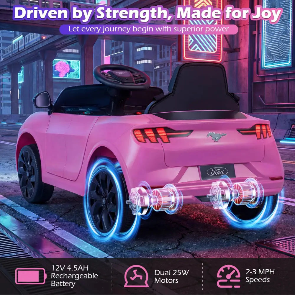12V Kids Ride on Car Licensed Ford Mach E with Parent Control and Horn-Pink - Pink - Powered Ride On Toys