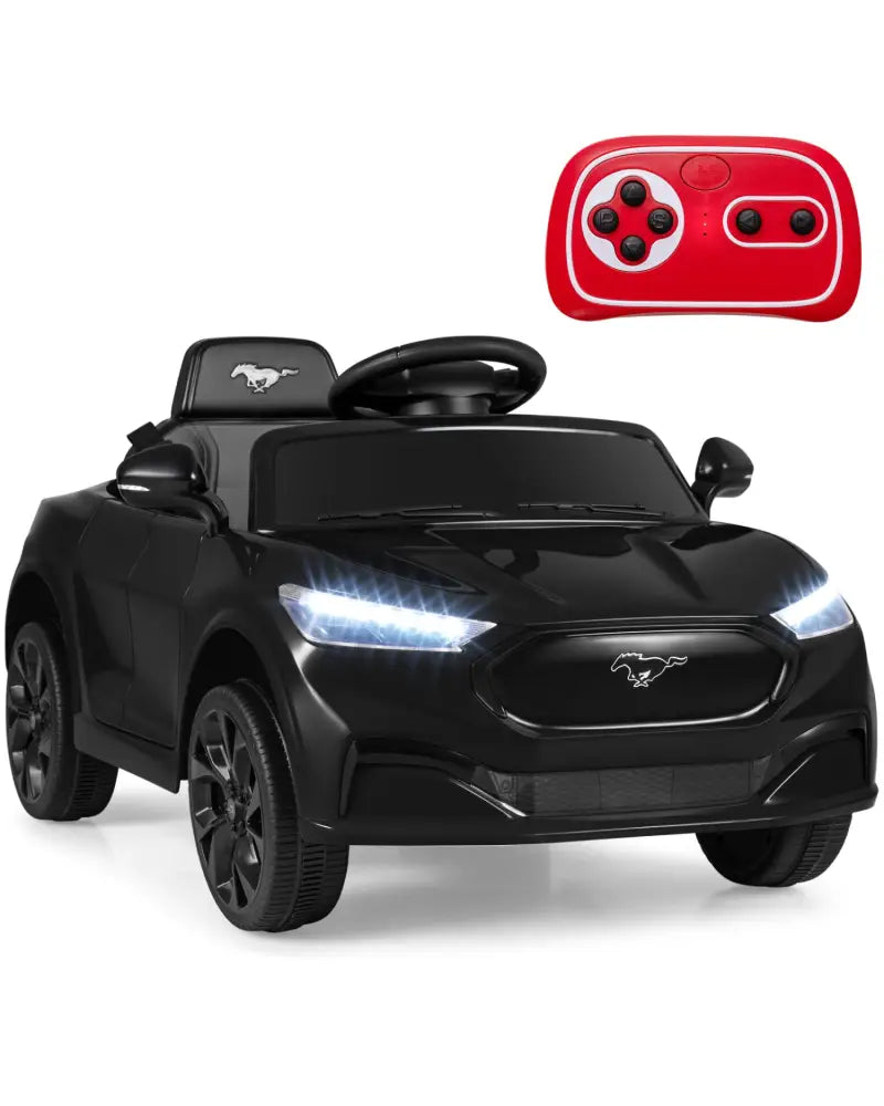 12V Kids Ride on Car Licensed Ford Mach E with Parent Control and Horn-Black - Black - Powered Ride On Toys
