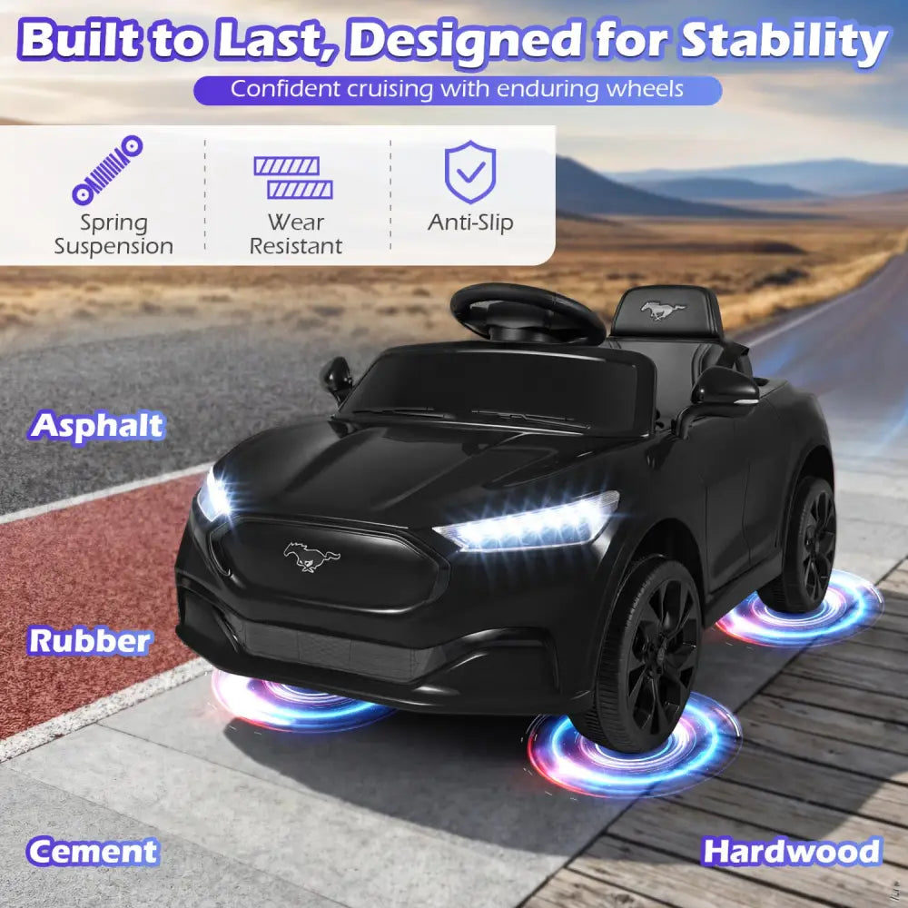12V Kids Ride on Car Licensed Ford Mach E with Parent Control and Horn-Black - Black - Powered Ride On Toys