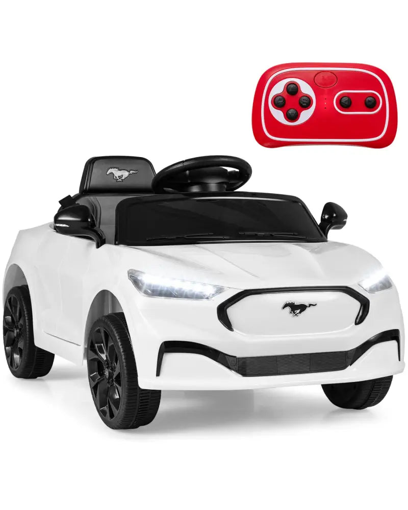 12V Kids Ride on Car Licensed Ford Mach E with Parent Control and Horn-White - White - Powered Ride On Toys