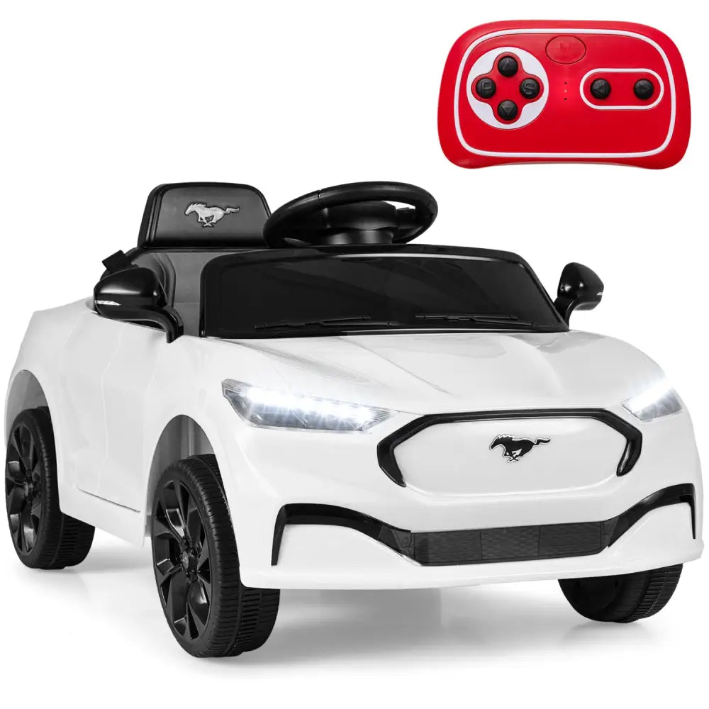 12V Kids Ride on Car Licensed Ford Mach E with Parent Control and Horn-White - White - Powered Ride On Toys