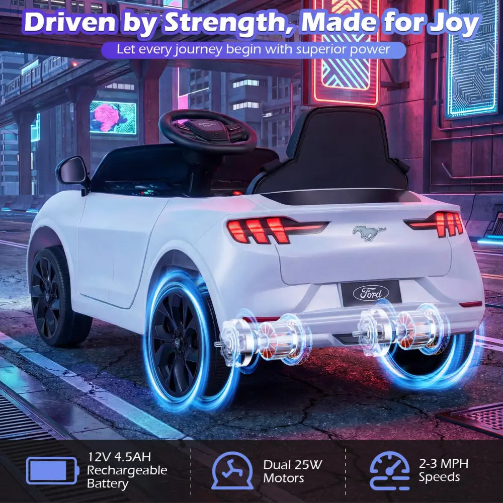 12V Kids Ride on Car Licensed Ford Mach E with Parent Control and Horn-White - White - Powered Ride On Toys