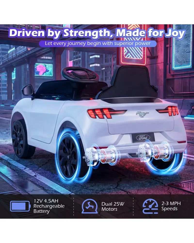 12V Kids Ride on Car Licensed Ford Mach E with Parent Control and Horn-White - White - Powered Ride On Toys