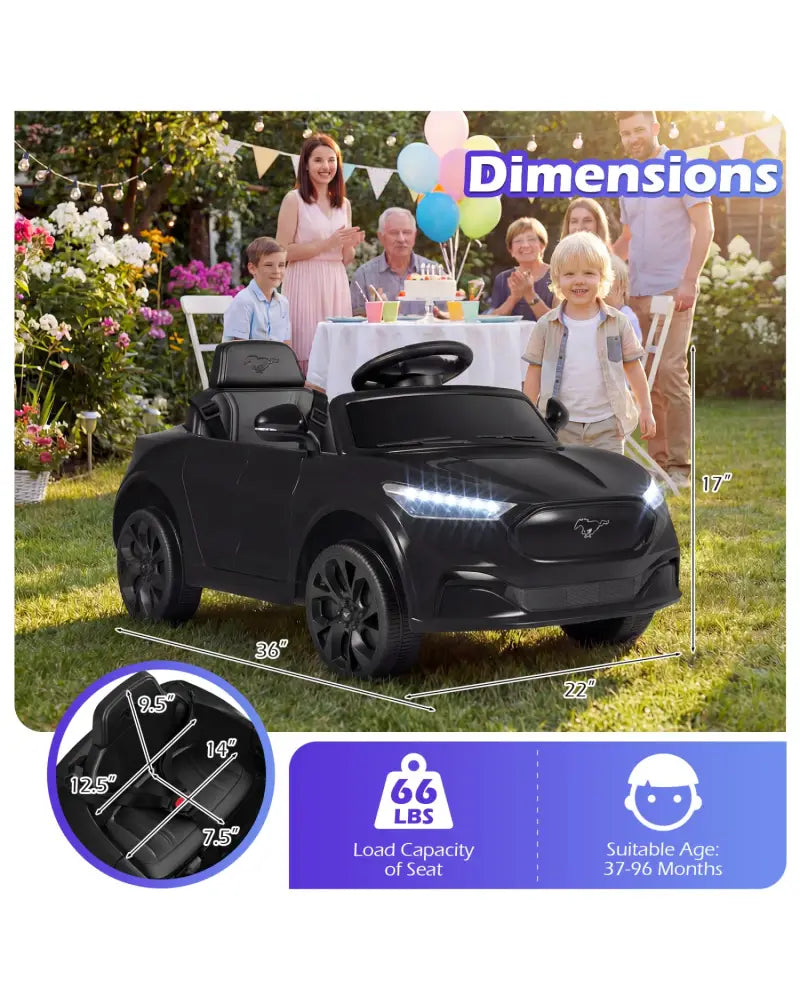 12V Kids Ride on Car Licensed Ford Mach E with Parent Control and Horn-Black - Black - Powered Ride On Toys