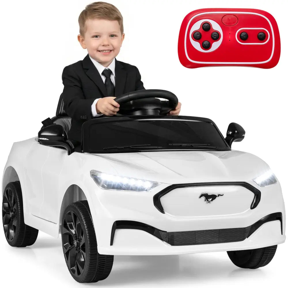 12V Kids Ride on Car Licensed Ford Mach E with Parent Control and Horn-White - White - Powered Ride On Toys