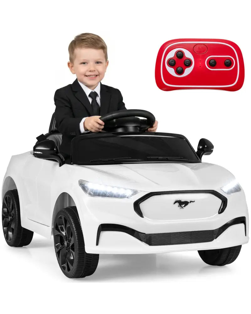 12V Kids Ride on Car Licensed Ford Mach E with Parent Control and Horn-White - White - Powered Ride On Toys