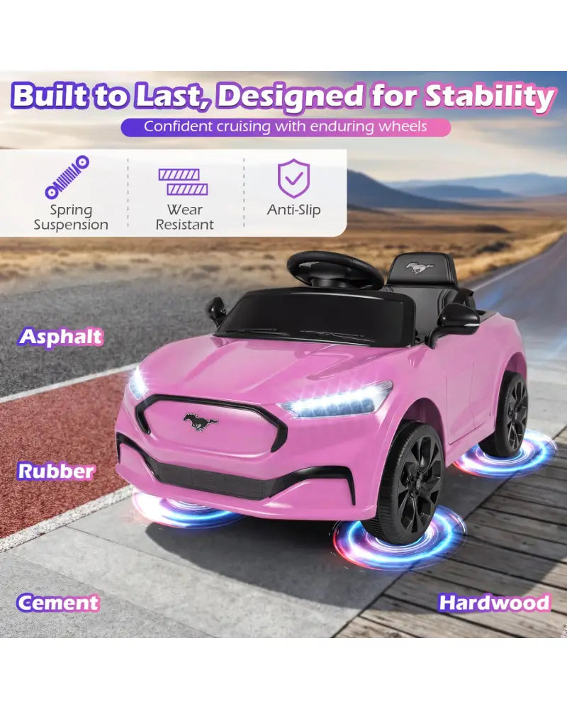 12V Kids Ride on Car Licensed Ford Mach E with Parent Control and Horn-Pink - Pink - Powered Ride On Toys