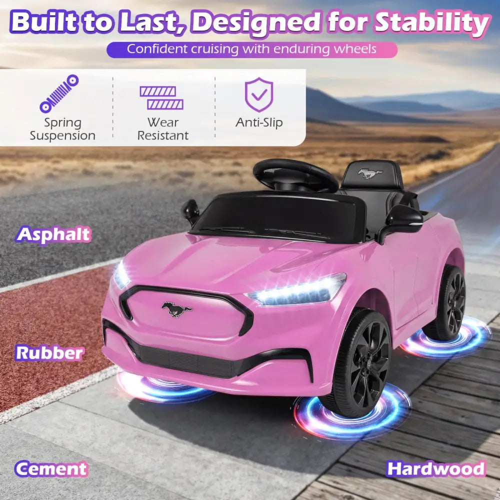 12V Kids Ride on Car Licensed Ford Mach E with Parent Control and Horn-Pink - Pink - Powered Ride On Toys