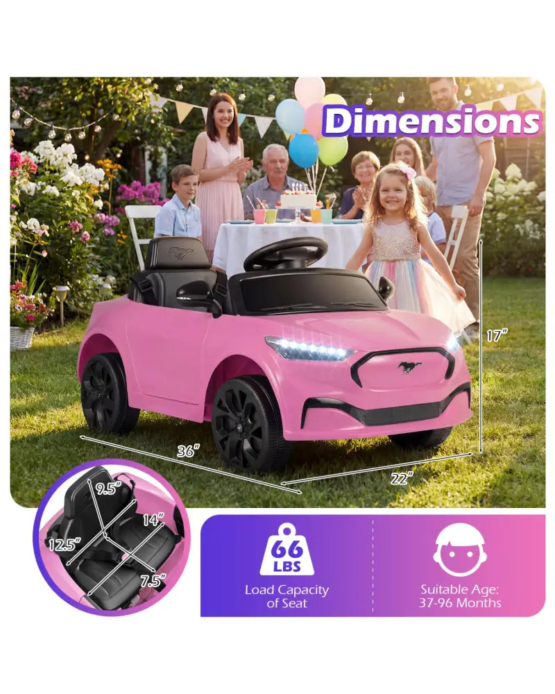 12V Kids Ride on Car Licensed Ford Mach E with Parent Control and Horn-Pink - Pink - Powered Ride On Toys