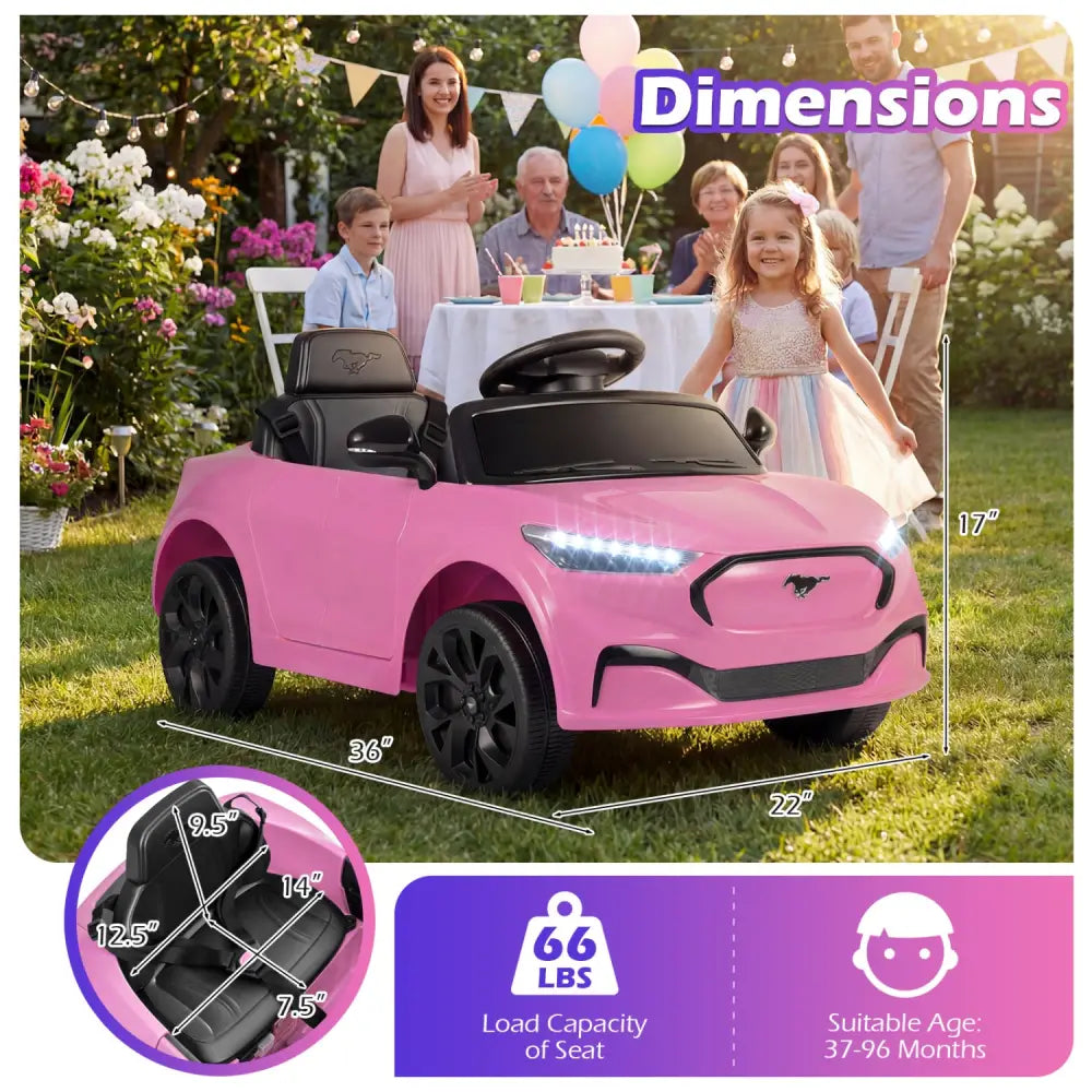 12V Kids Ride on Car Licensed Ford Mach E with Parent Control and Horn-Pink - Pink - Powered Ride On Toys
