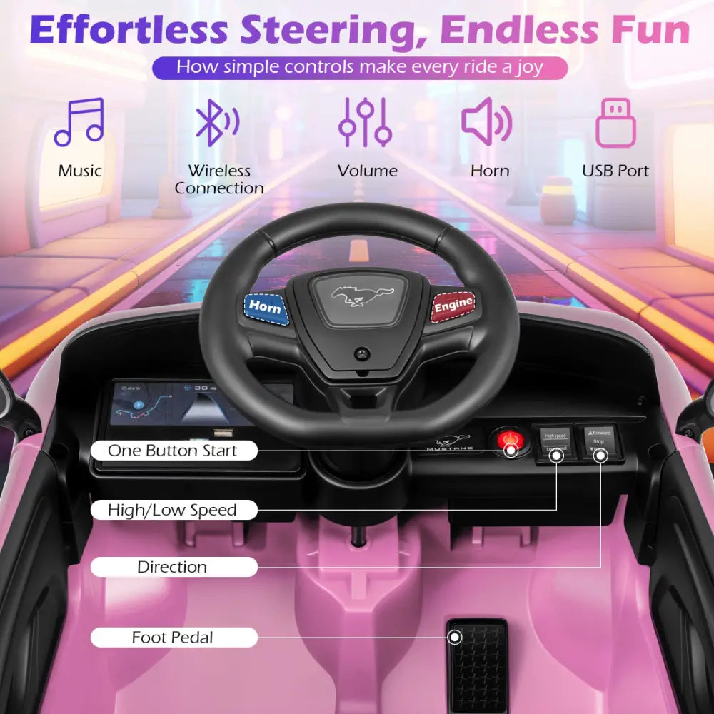 12V Kids Ride on Car Licensed Ford Mach E with Parent Control and Horn-Pink - Pink - Powered Ride On Toys