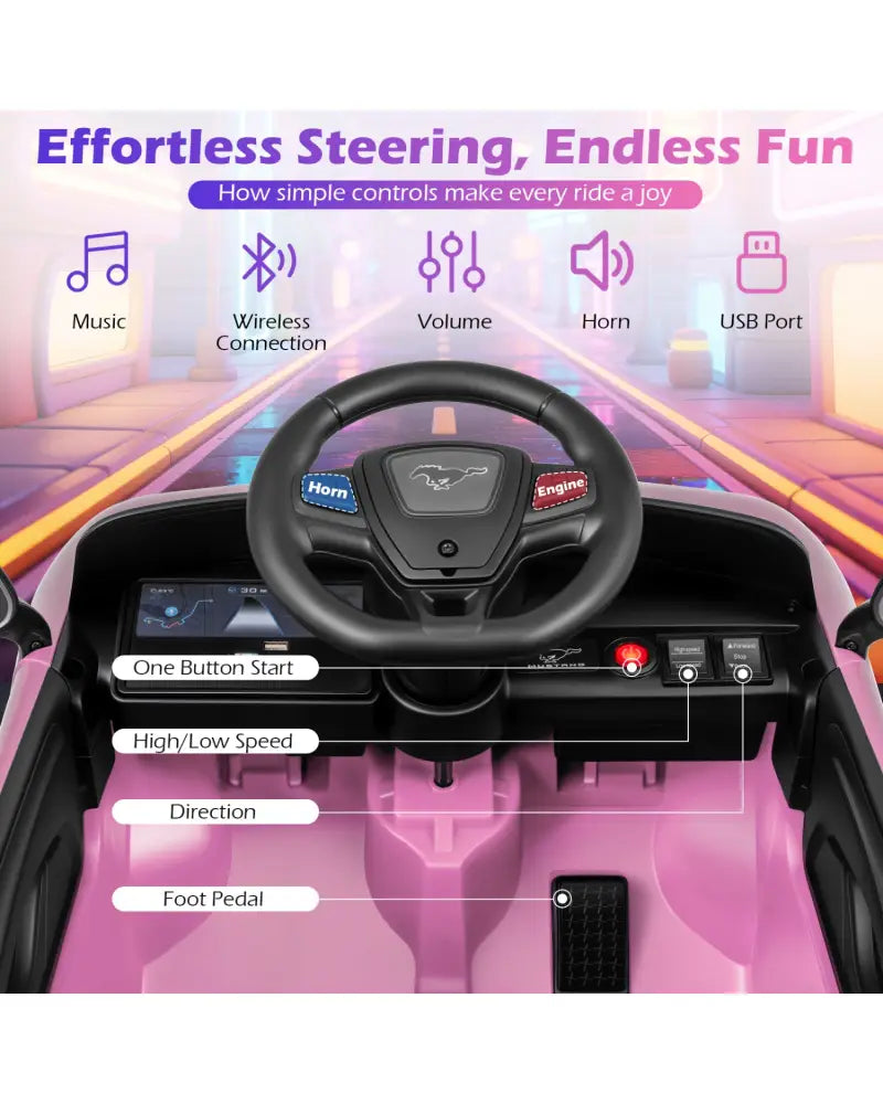 12V Kids Ride on Car Licensed Ford Mach E with Parent Control and Horn-Pink - Pink - Powered Ride On Toys