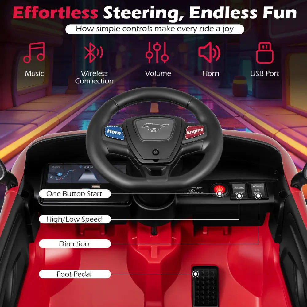12V Kids Ride on Car Licensed Ford Mach E with Parent Control and Horn-Red - Red - Powered Ride On Toys