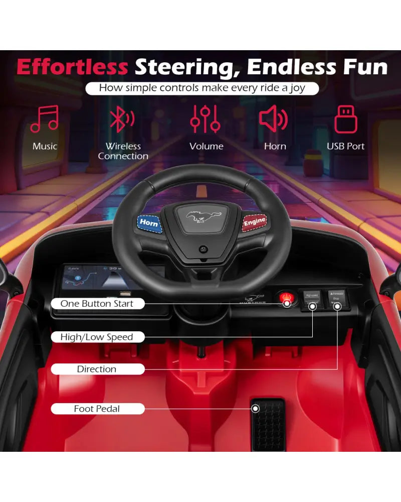 12V Kids Ride on Car Licensed Ford Mach E with Parent Control and Horn-Red - Red - Powered Ride On Toys