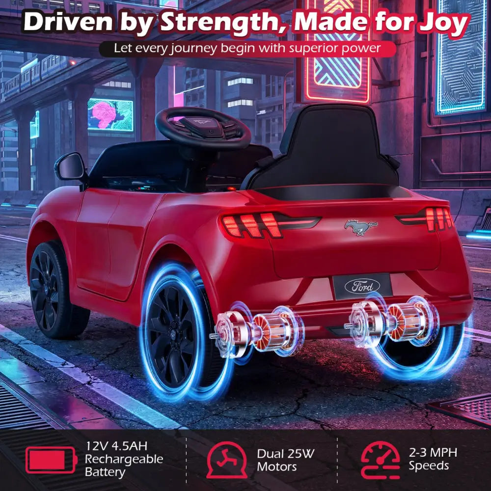 12V Kids Ride on Car Licensed Ford Mach E with Parent Control and Horn-Red - Red - Powered Ride On Toys