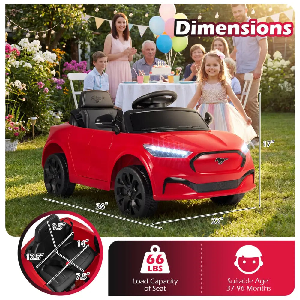 12V Kids Ride on Car Licensed Ford Mach E with Parent Control and Horn-Red - Red - Powered Ride On Toys