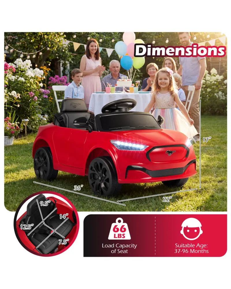 12V Kids Ride on Car Licensed Ford Mach E with Parent Control and Horn-Red - Red - Powered Ride On Toys