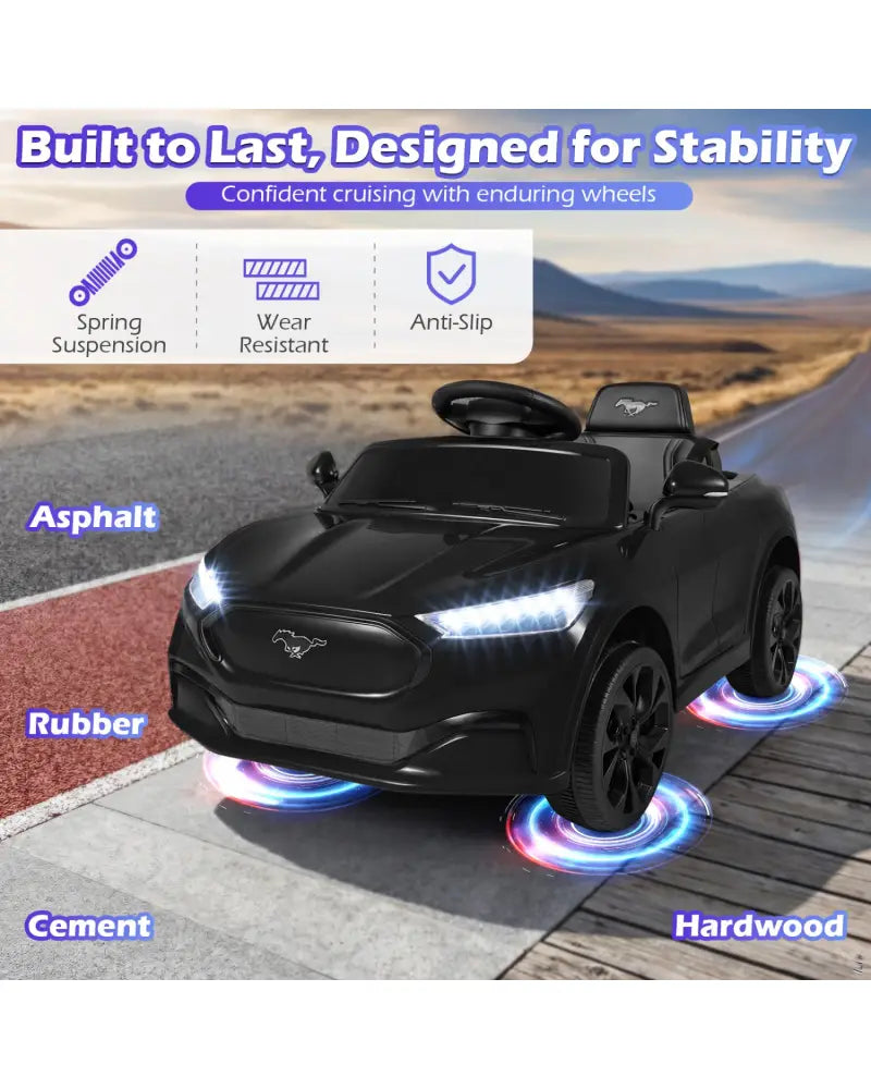 12V Kids Ride on Car Licensed Ford Mach E with Parent Control and Horn-Black - Black - Powered Ride On Toys