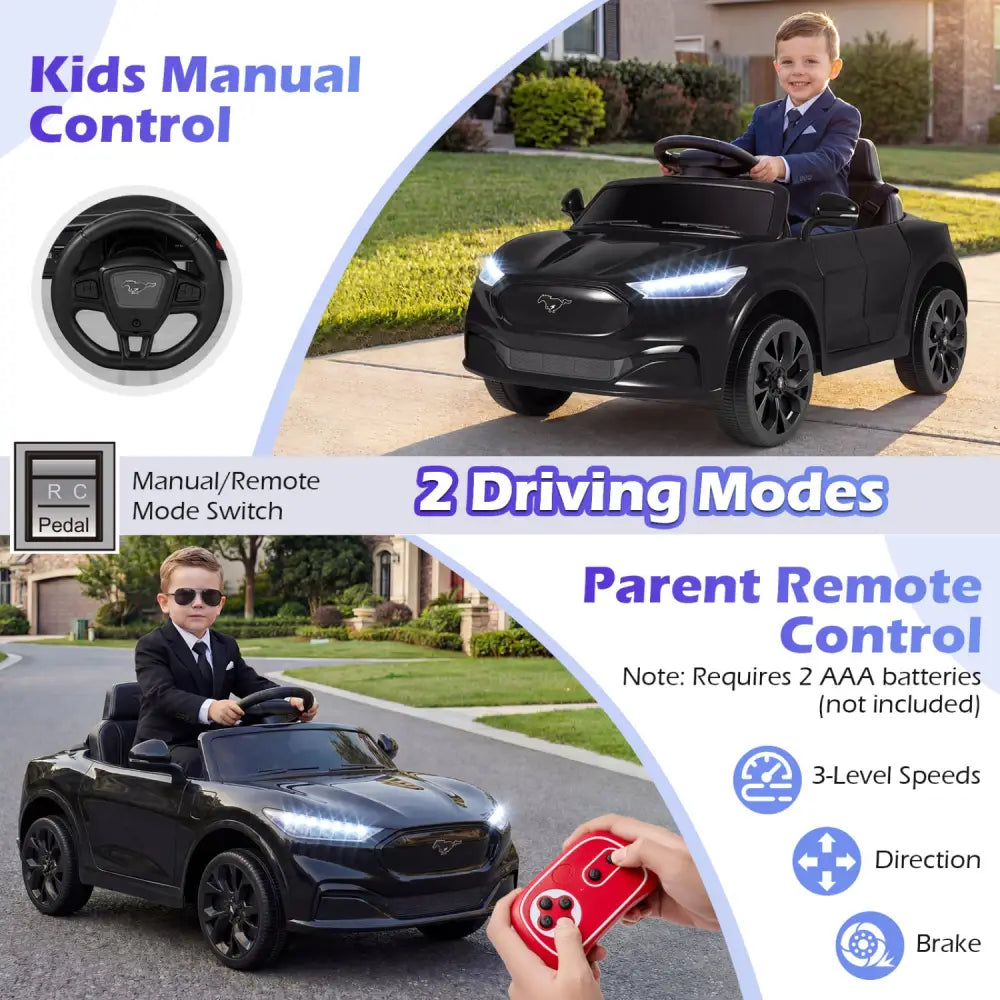12V Kids Ride on Car Licensed Ford Mach E with Parent Control and Horn-Black - Black - Powered Ride On Toys