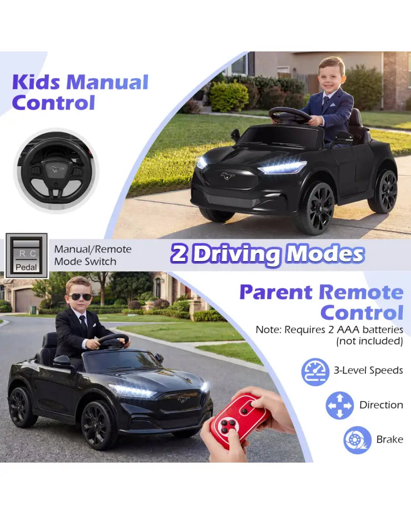 12V Kids Ride on Car Licensed Ford Mach E with Parent Control and Horn-Black - Black - Powered Ride On Toys