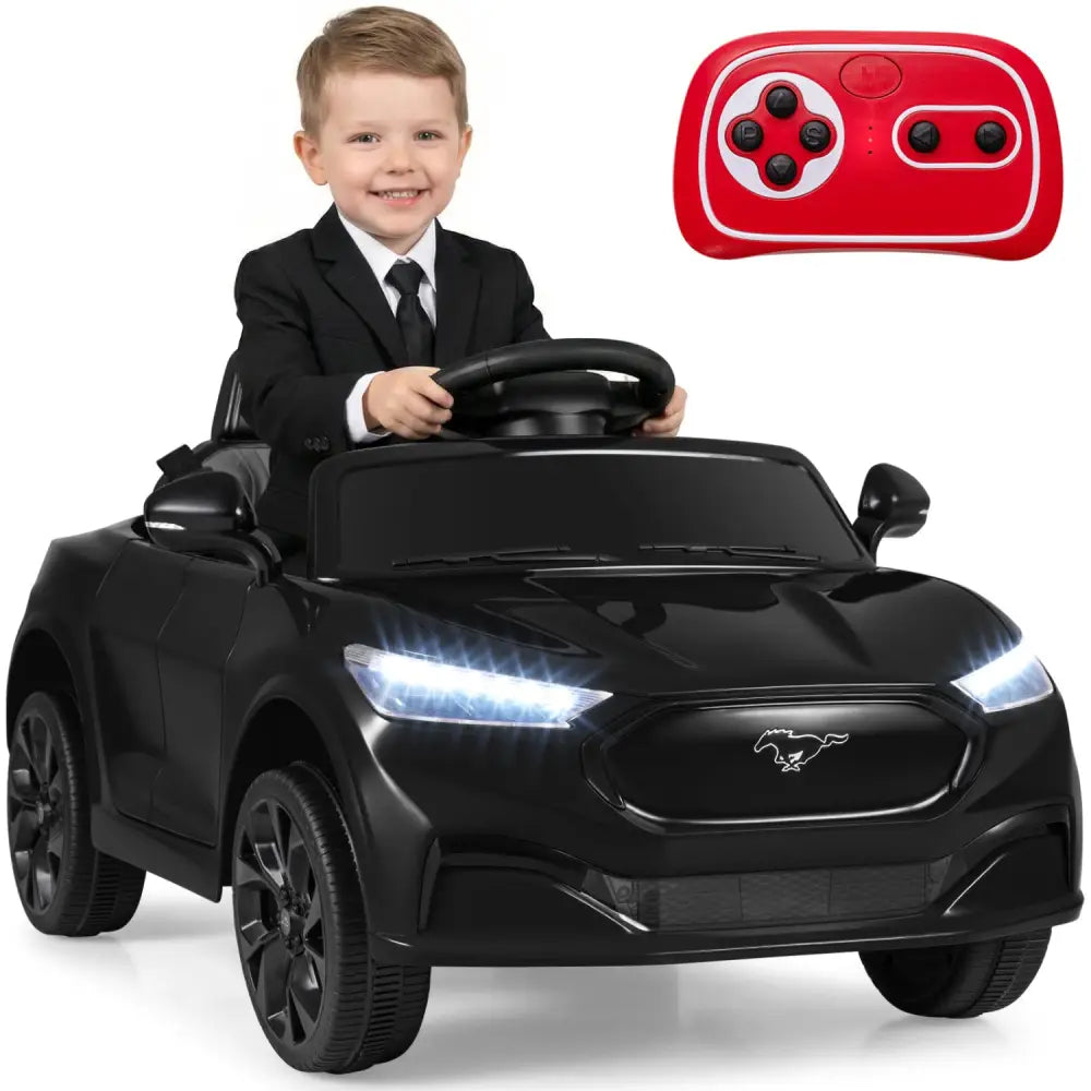 12V Kids Ride on Car Licensed Ford Mach E with Parent Control and Horn-Black - Black - Powered Ride On Toys