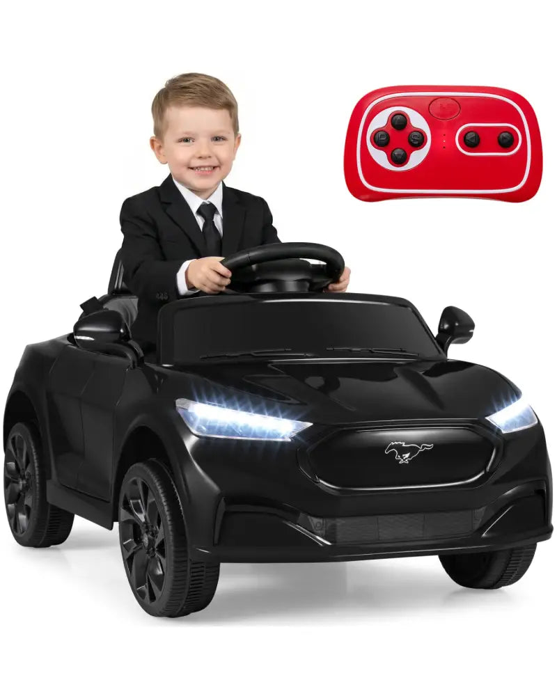12V Kids Ride on Car Licensed Ford Mach E with Parent Control and Horn-Black - Black - Powered Ride On Toys