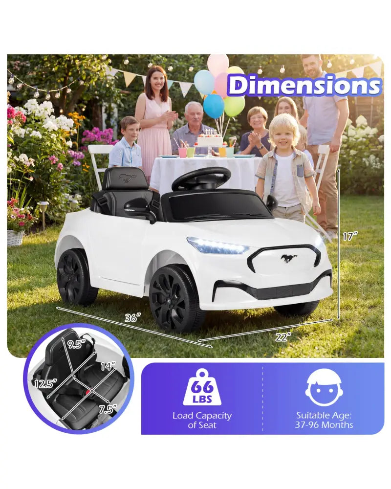 12V Kids Ride on Car Licensed Ford Mach E with Parent Control and Horn-White - White - Powered Ride On Toys